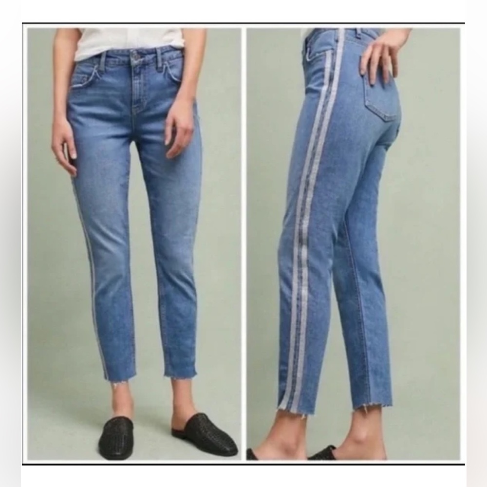 Anthropologie Pilcro and the Letterpress Jeans with silver stripes